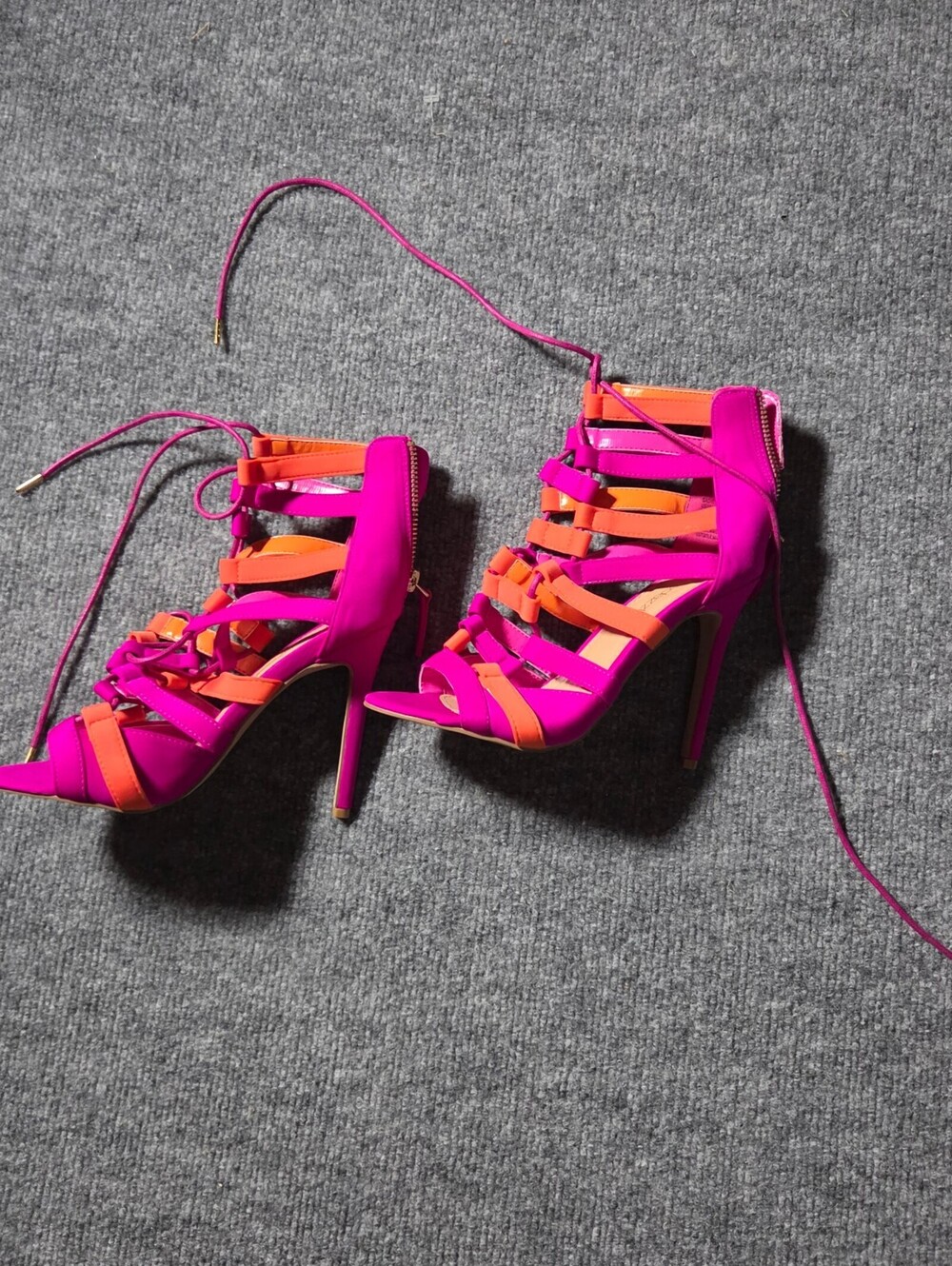 Shoedazzle Women's Pink and Orange Strappy High Heel Sandals